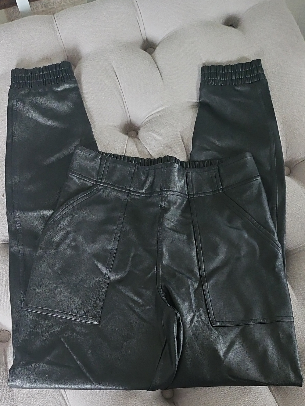Spanx Womens Black Faux Leather Jogger Pants